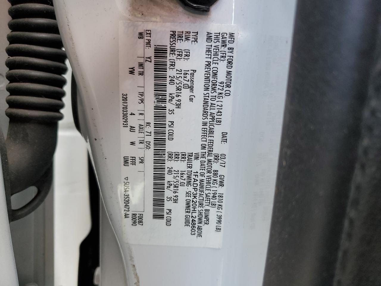 2017 Ford Focus VIN 1FADP3K20HL248603 Copart auction photo, front end / minor dent/scratches damage thumbnail 13