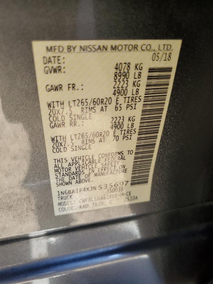 2018 Nissan Titan VIN 1N6BA1F4XJN535697 Copart auction photo, front end / mechanical damage thumbnail 13