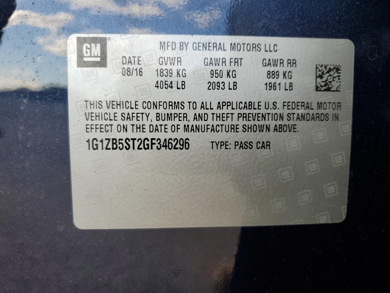 2016 Chevrolet Malibu VIN 1G1ZB5ST2GF346296 Copart auction photo, side / minor dent/scratches damage thumbnail 14