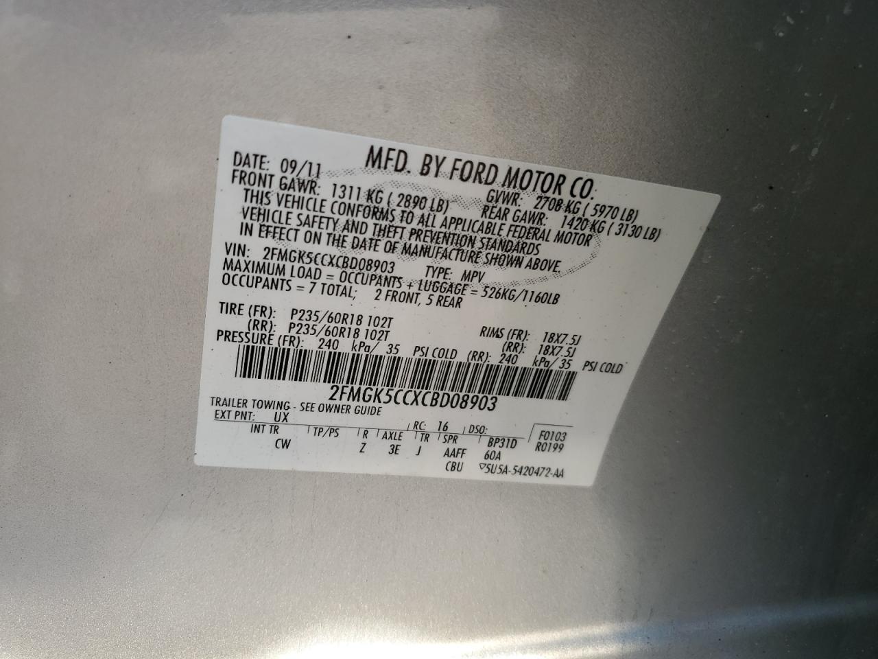 2012 Ford Flex VIN 2FMGK5CCXCBD08903 Copart auction photo, rear end / undercarriage damage thumbnail 15
