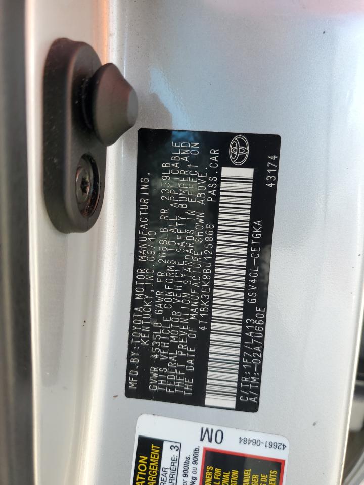 2011 Toyota Camry VIN 4T1BK3EK8BU125866 Copart auction photo, water/flood damage thumbnail 13