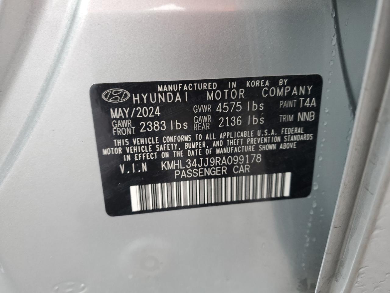 2024 Hyundai Sonata VIN KMHL34JJ9RA099178 Copart auction photo, front end damage thumbnail 12