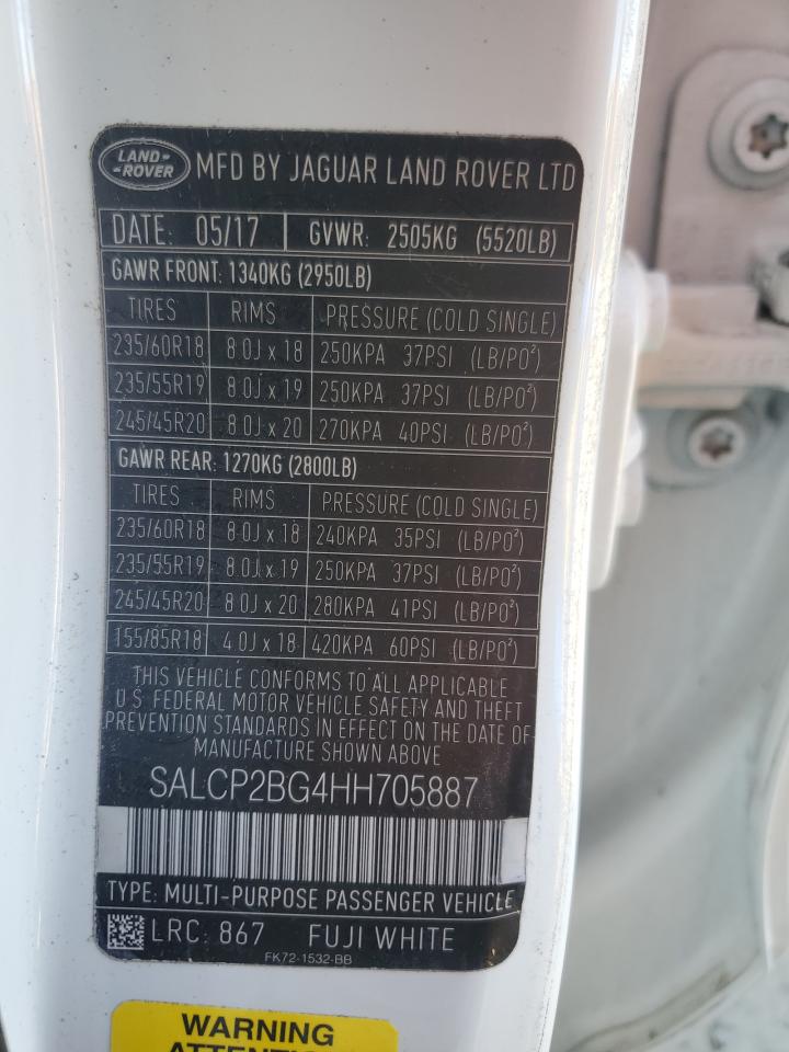 2017 Land Rover Discovery VIN SALCP2BG4HH705887 Copart auction photo, front end / minor dent/scratches damage thumbnail 14