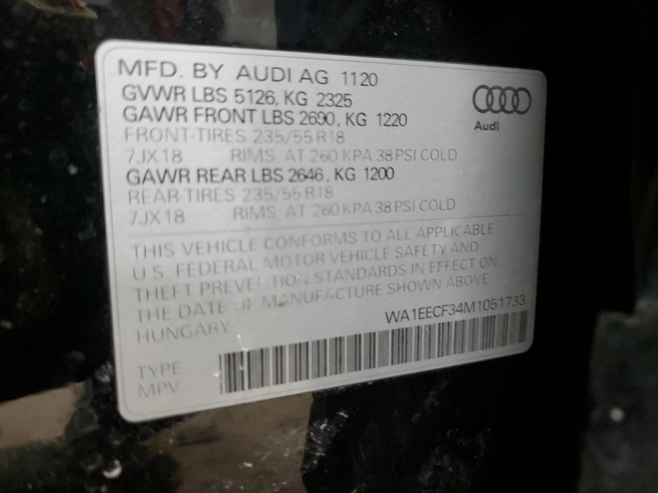 2021 Audi Q3 VIN WA1EECF34M1051733 Copart auction photo, side / undercarriage damage thumbnail 13
