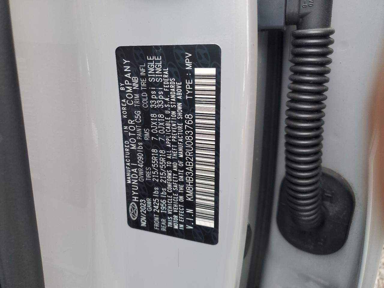 2024 Hyundai Kona VIN KM8HB3AB2RU083768 Copart auction photo, water/flood damage thumbnail 13