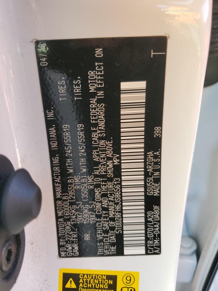2018 Toyota Highlander VIN 5TDDZRFH6JS865613 Copart auction photo, front end damage thumbnail 14
