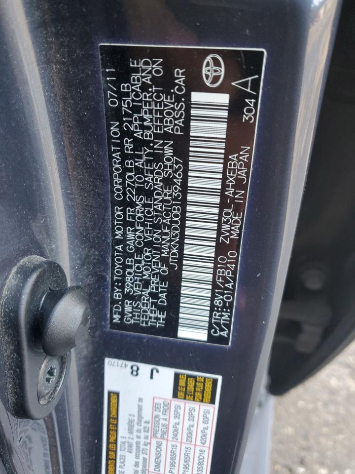 2011 Toyota Prius VIN JTDKN3DU0B1394637 Copart auction photo, side / front end damage thumbnail 14