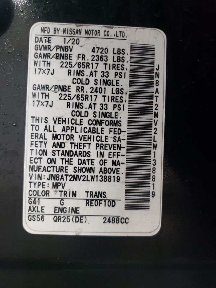 2020 Nissan Rogue VIN JN8AT2MV2LW138819 Copart auction photo, undercarriage damage thumbnail 12