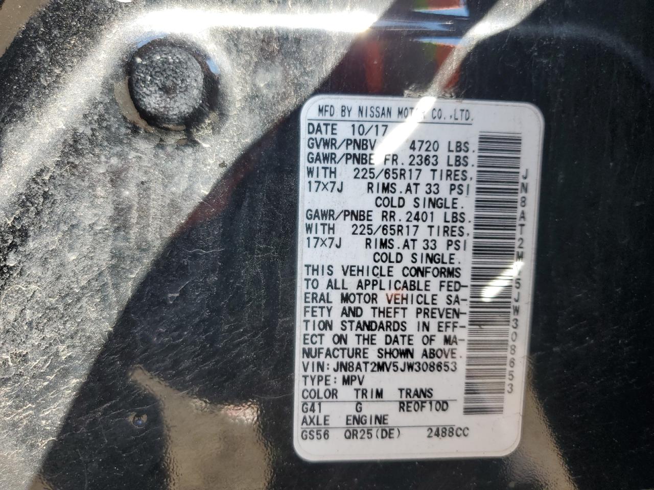 2018 Nissan Rogue VIN JN8AT2MV5JW308653 Copart auction photo, all over / mechanical damage thumbnail 13