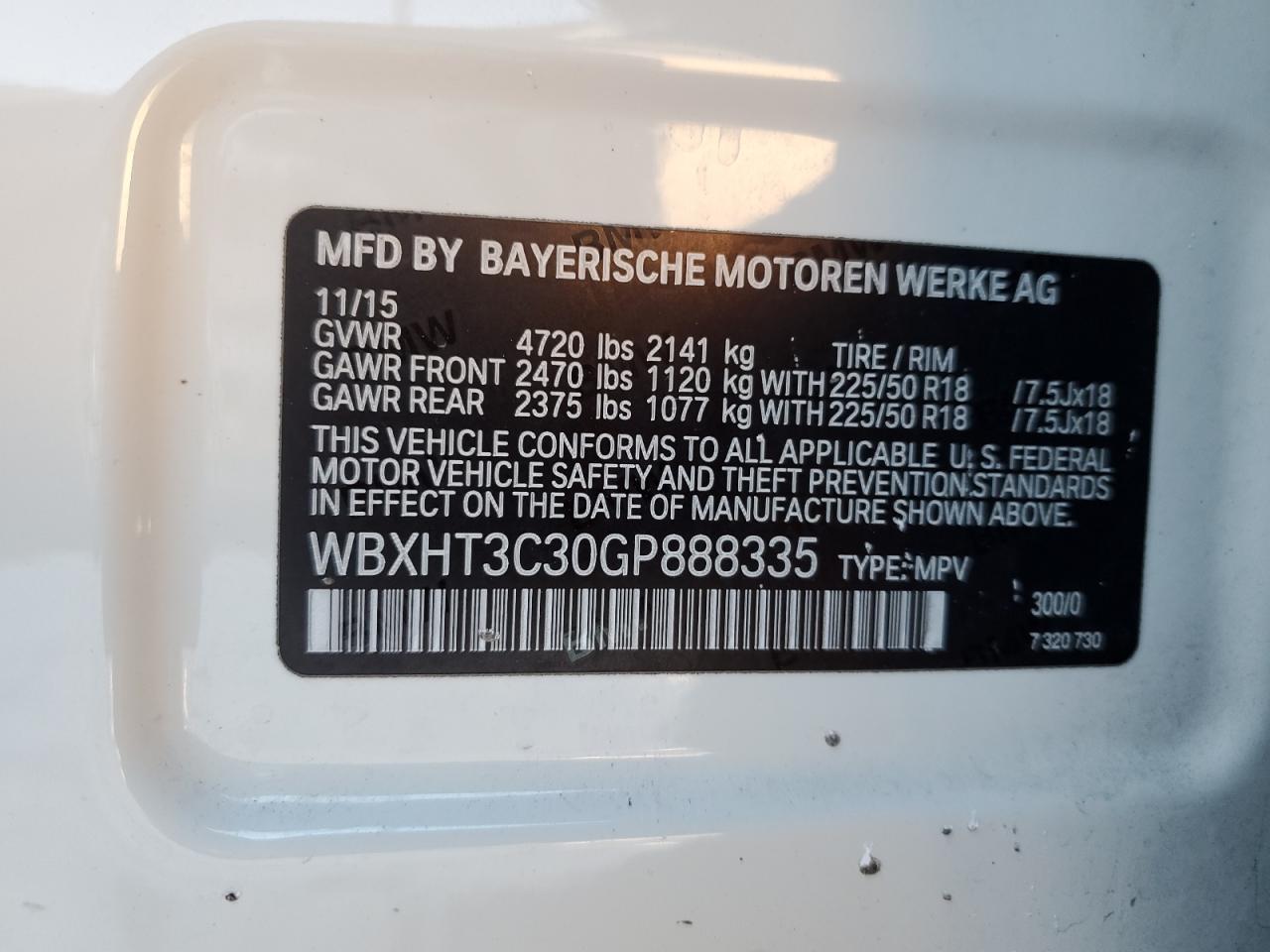2016 BMW X1 VIN WBXHT3C30GP888335 Copart auction photo, front end damage thumbnail 13