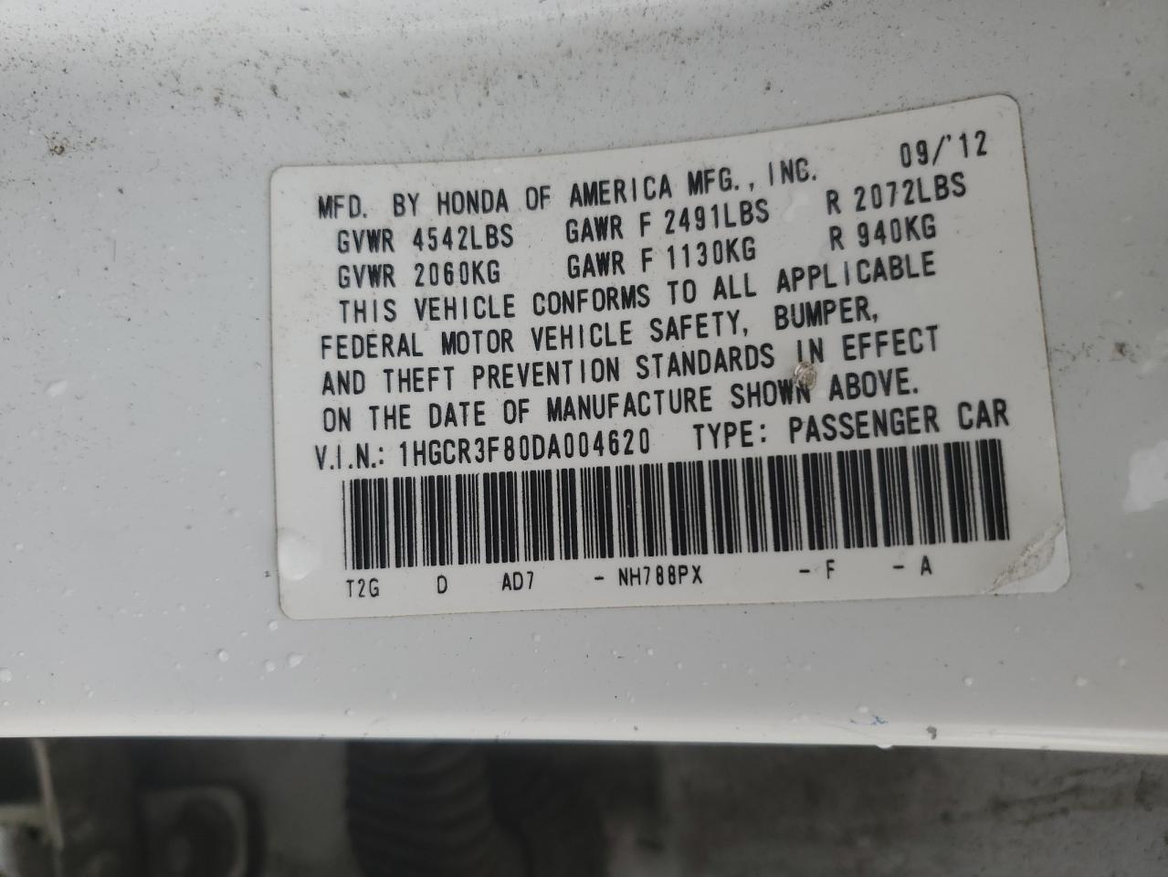 2013 Honda Accord VIN 1HGCR3F80DA004620 Copart auction photo, front end damage thumbnail 13