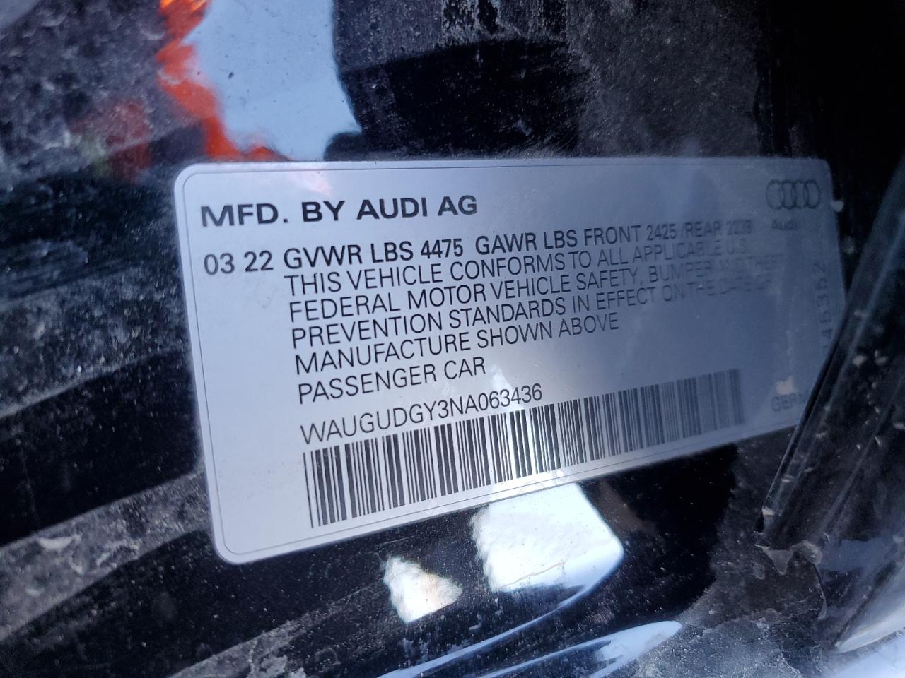2022 Audi A3 VIN WAUGUDGY3NA063436 Copart auction photo, all over damage thumbnail 14