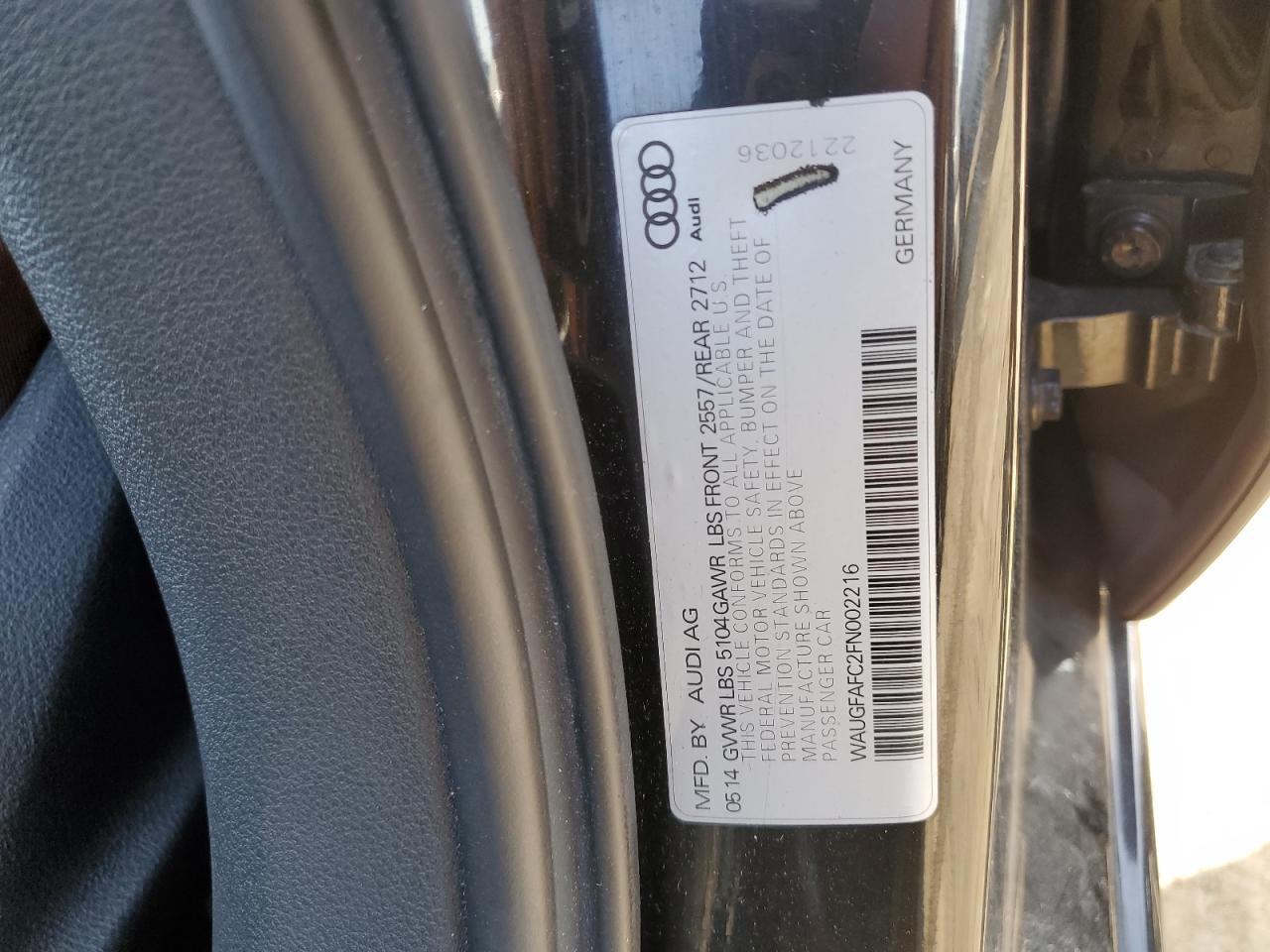 2015 Audi A6 VIN WAUGFAFC2FN002216 Copart auction photo, side damage thumbnail 12