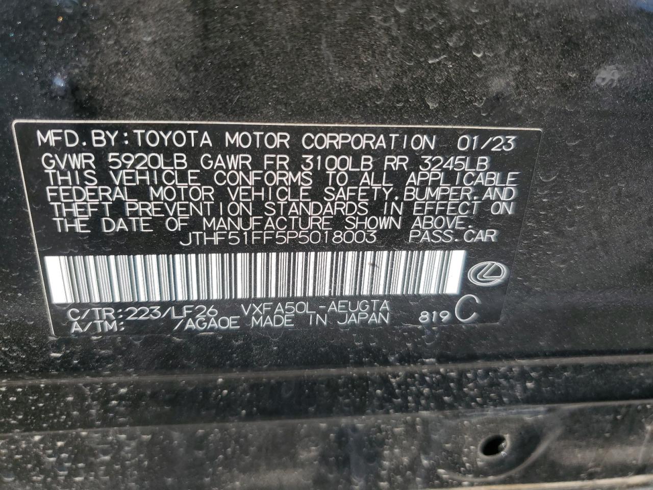 2023 Lexus LS VIN JTHF51FF5P5018003 Copart auction photo, stripped damage thumbnail 12
