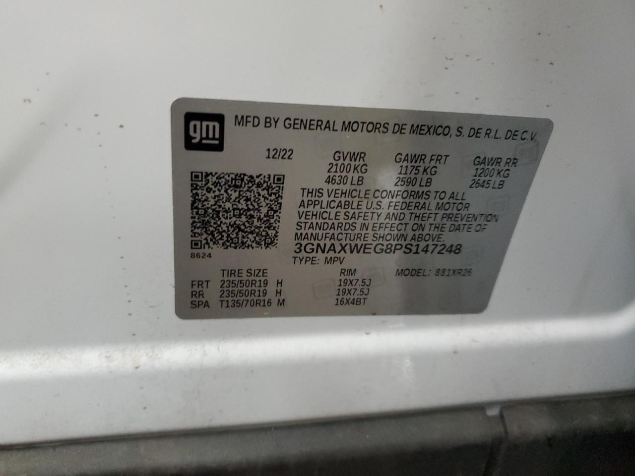 2023 Chevrolet Equinox VIN 3GNAXWEG8PS147248 Copart auction photo, front end / minor dent/scratches damage thumbnail 13