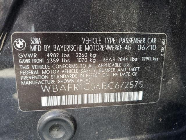 2011 BMW 5er VIN WBAFR1C56BC672575 Copart auction photo, side damage thumbnail 12