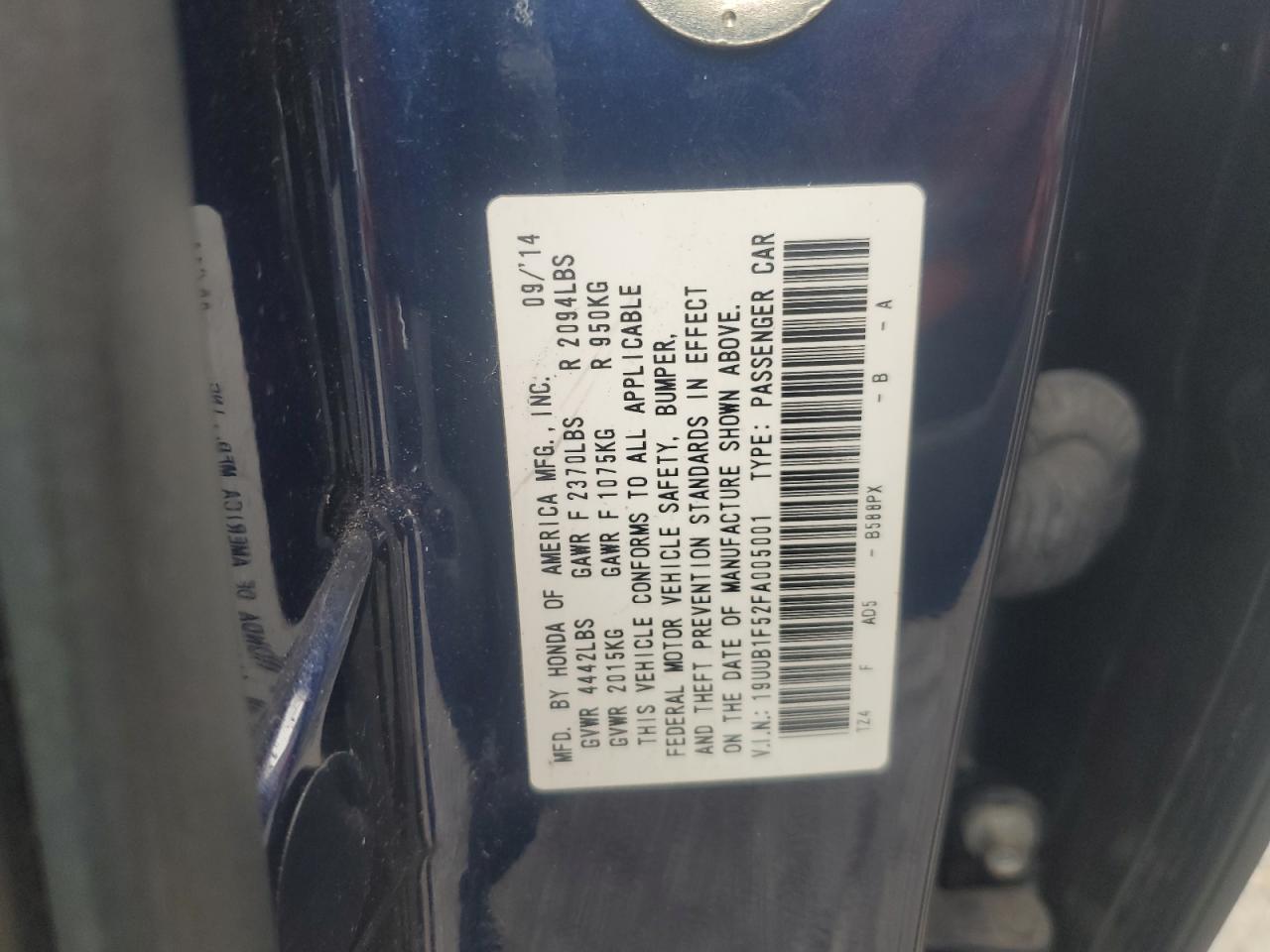 2015 Acura TLX VIN 19UUB1F52FA005001 Copart auction photo, side damage thumbnail 12