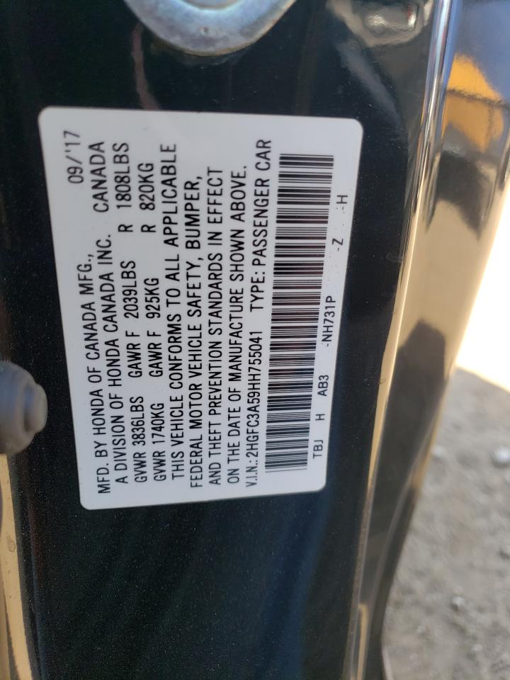 2017 Honda Civic VIN 2HGFC3A59HH755041 Copart auction photo, front end damage thumbnail 12