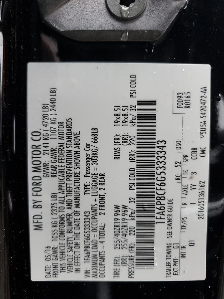 2016 Ford Mustang VIN 1FA6P8CF6G5333343 Copart auction photo, all over damage thumbnail 12