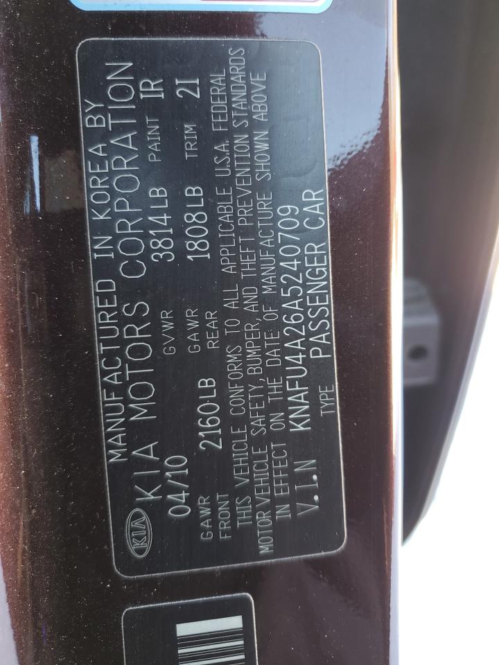 2010 KIA Forte VIN KNAFU4A26A5240709 Copart auction photo, rear end damage thumbnail 12
