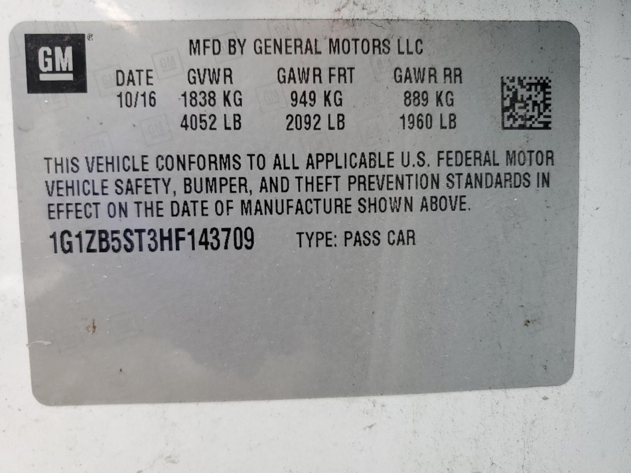 2017 Chevrolet Malibu VIN 1G1ZB5ST3HF143709 Copart auction photo, rear end / front end damage thumbnail 12
