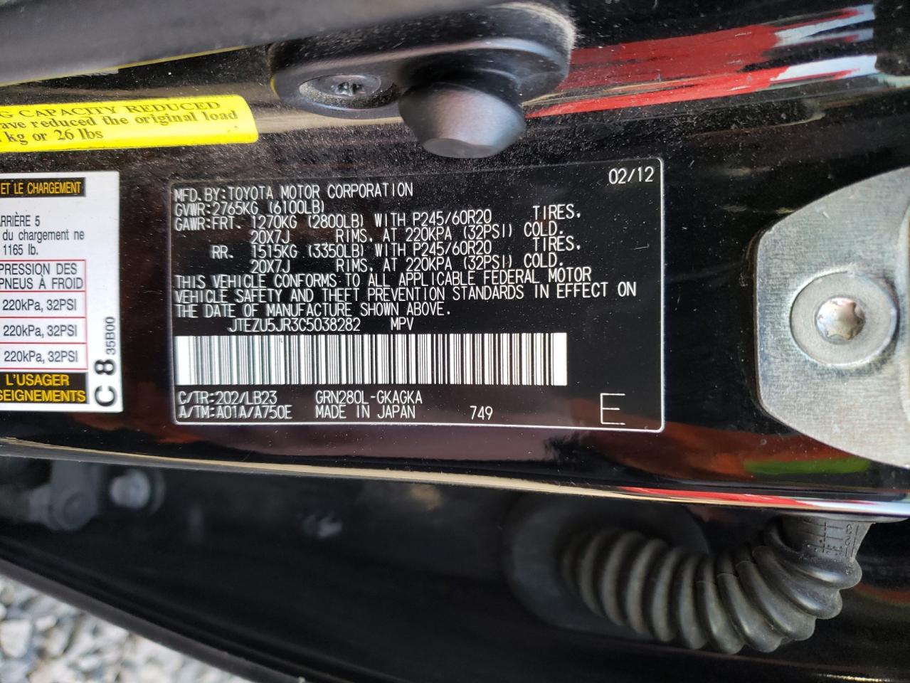 2012 Toyota 4Runner VIN JTEZU5JR3C5038282 Copart auction photo, front end / rear end damage thumbnail 13