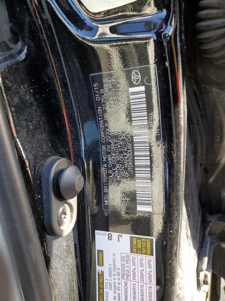 2015 Toyota Prius VIN JTDKN3DU6F0439429 Copart auction photo, side / front end damage thumbnail 12