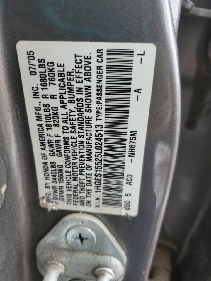 2005 Honda Civic VIN 1HGES15525L024513 Copart auction photo, all over damage thumbnail 14