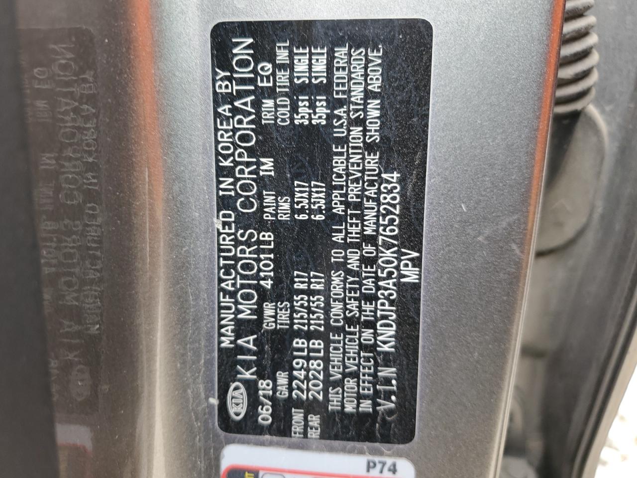 2019 KIA Soul VIN KNDJP3A50K7652834 Copart auction photo, all over damage thumbnail 13