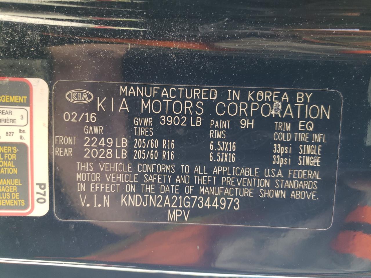 2016 KIA Soul VIN KNDJN2A21G7344973 Copart auction photo, front end / side damage thumbnail 13