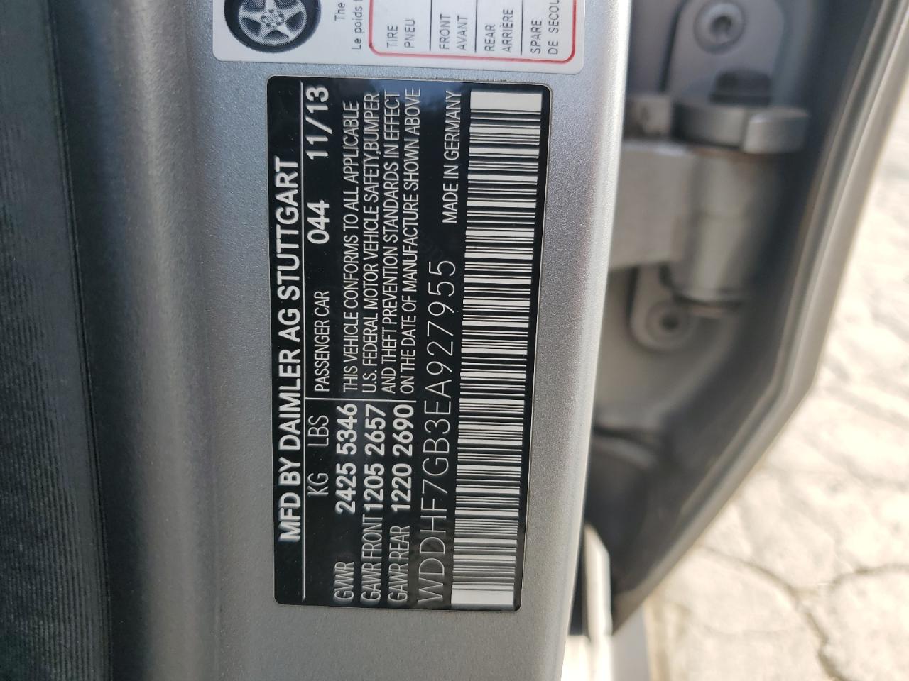 2014 Mercedes-Benz E-klasse VIN WDDHF7GB3EA927955 Copart auction photo, water/flood damage thumbnail 12