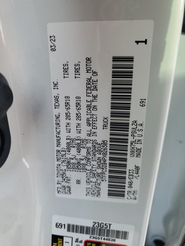 2023 Toyota Tundra VIN 5TFPC5DB4PX026505 Copart auction photo, rear end damage thumbnail 13