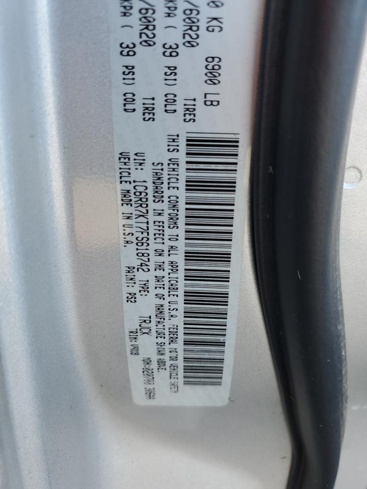 2015 RAM 1500 VIN 1C6RR7KT7FS618742 Copart auction photo, water/flood damage thumbnail 12