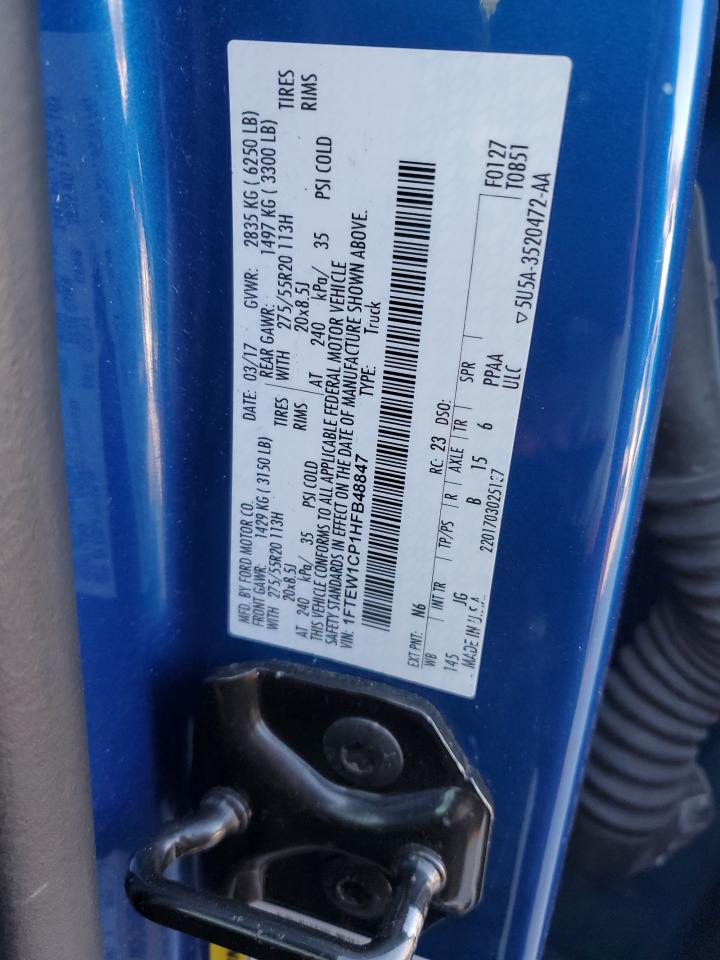2017 Ford F-150 VIN 1FTEW1CP1HFB48847 Copart auction photo, rear end damage thumbnail 12