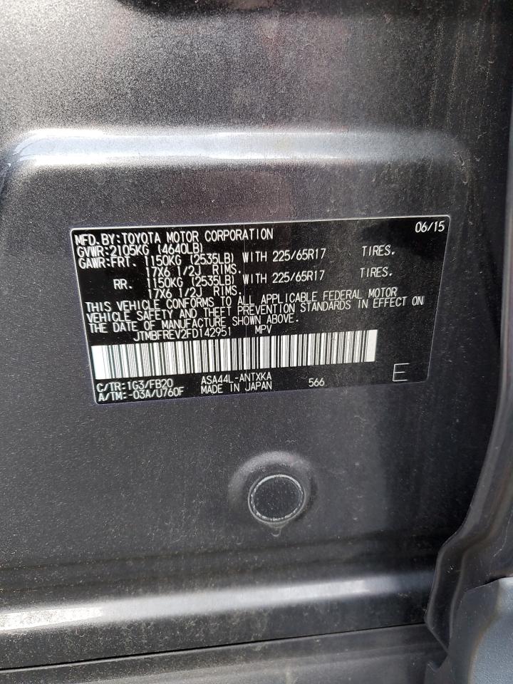 2015 Toyota RAV 4 VIN JTMBFREV2FD142951 Copart auction photo, rear end / side damage thumbnail 13