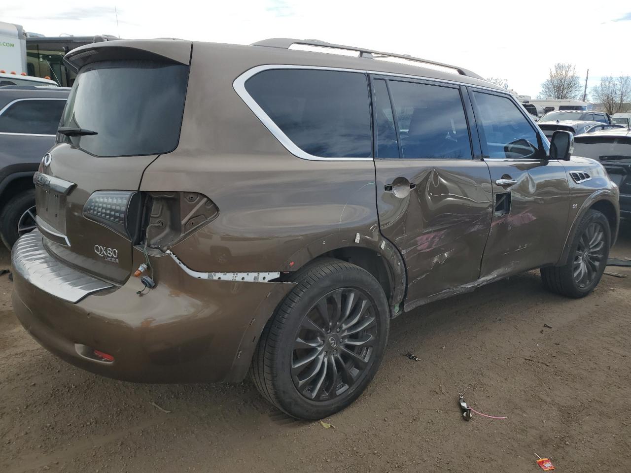 2015 Infiniti QX80 VIN JN8AZ2NE9F9085133 Copart auction photo, side / rear end damage thumbnail 3