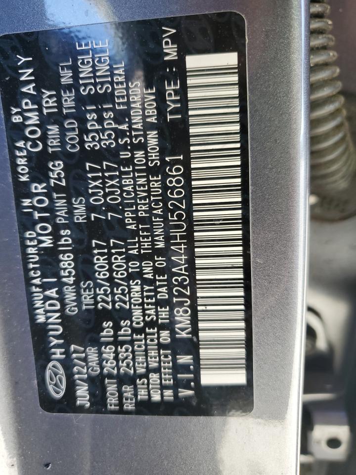 2017 Hyundai Tucson VIN KM8J23A44HU526861 Copart auction photo, burn damage thumbnail 13