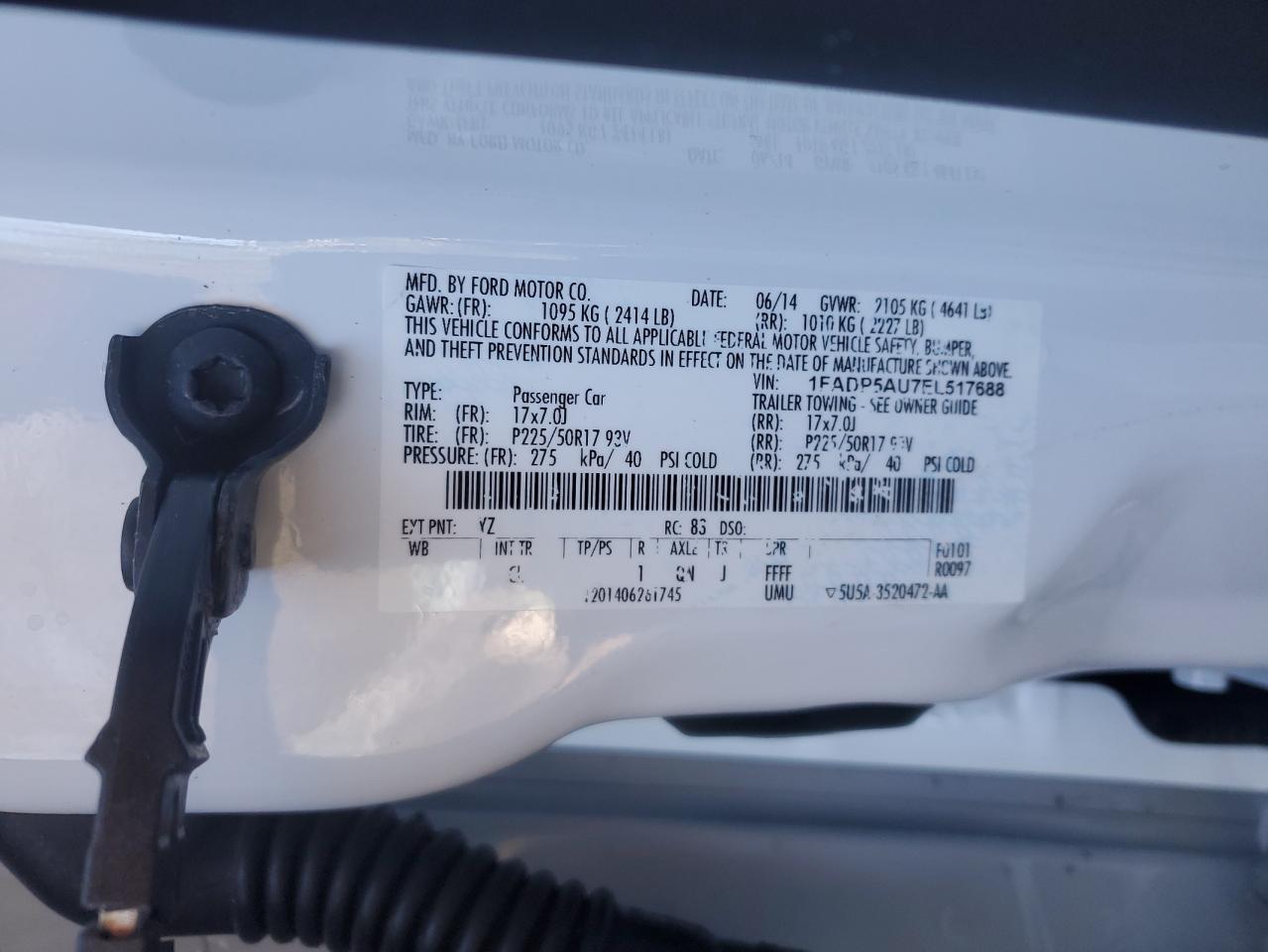 2014 Ford C-MAX VIN 1FADP5AU7EL517688 Copart auction photo, rear end damage thumbnail 12