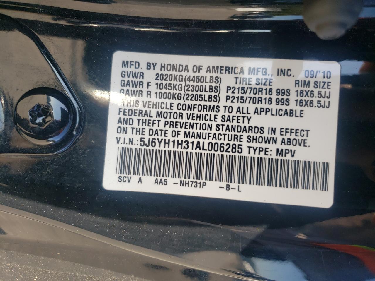 2010 Honda Element VIN 5J6YH1H31AL006285 Copart auction photo, front end damage thumbnail 13