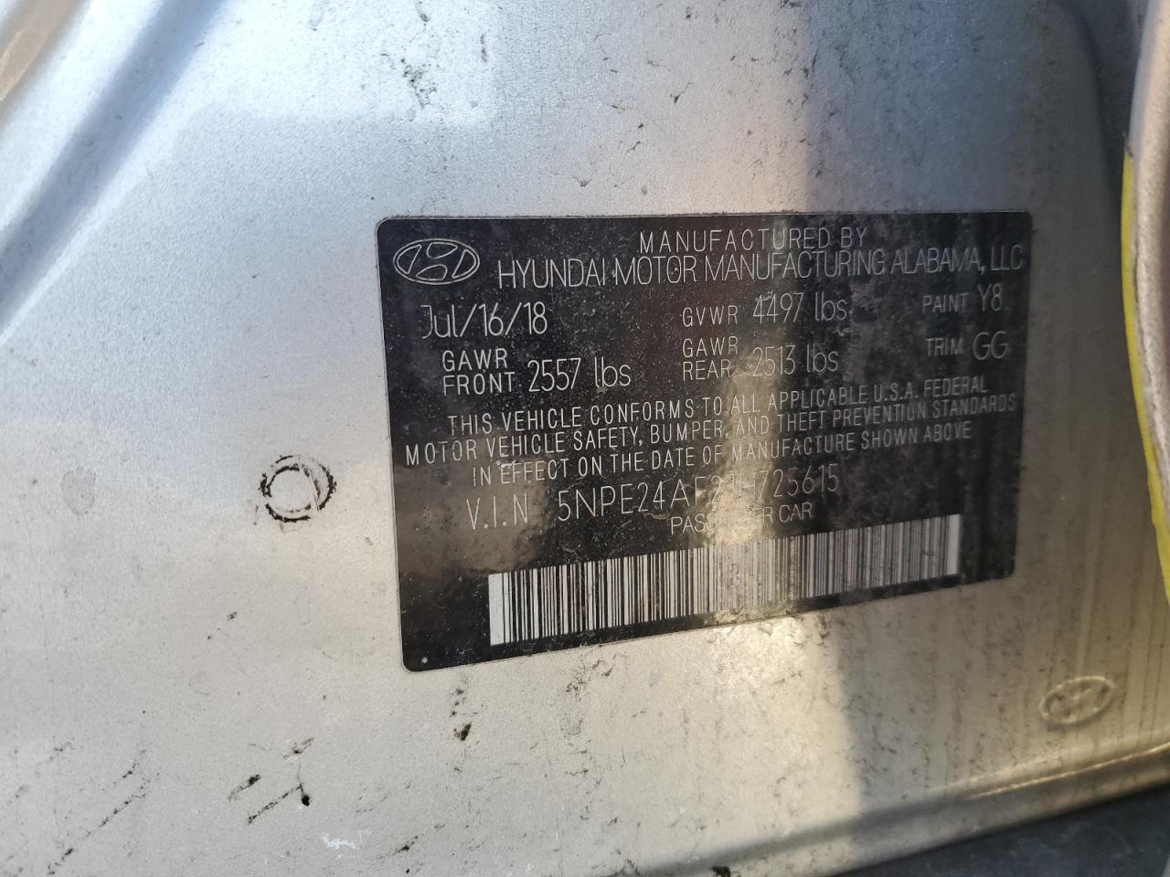 2018 Hyundai Sonata VIN 5NPE24AF2JH725615 Copart auction photo, vandalism damage thumbnail 12