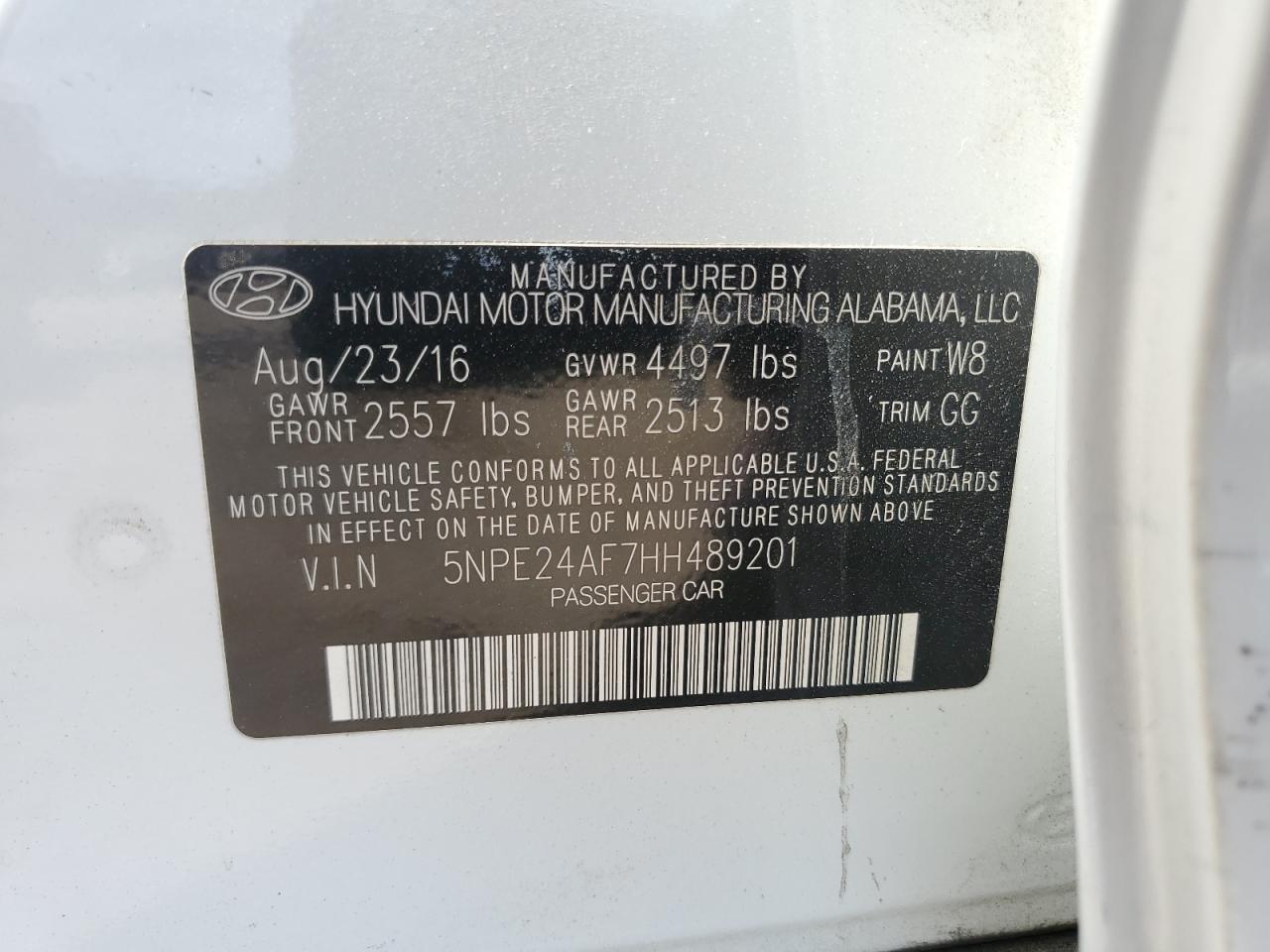2017 Hyundai Sonata VIN 5NPE24AF7HH489201 Copart auction photo, front end damage thumbnail 14