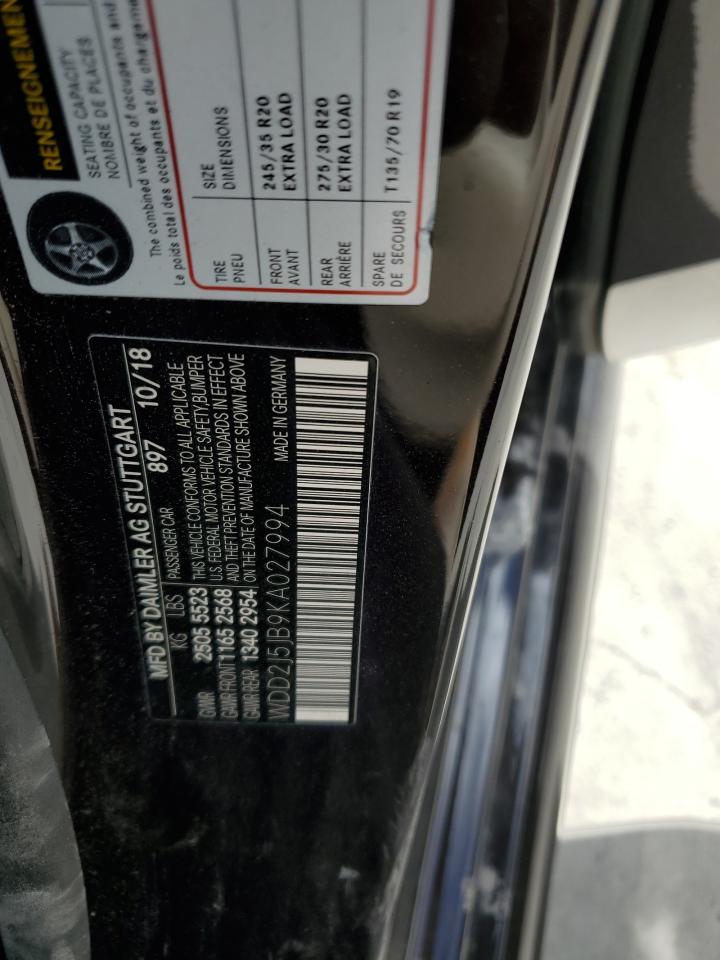 2019 Mercedes-Benz CLC-klasse VIN WDD2J5JB9KA027994 Copart auction photo, side / front end damage thumbnail 12