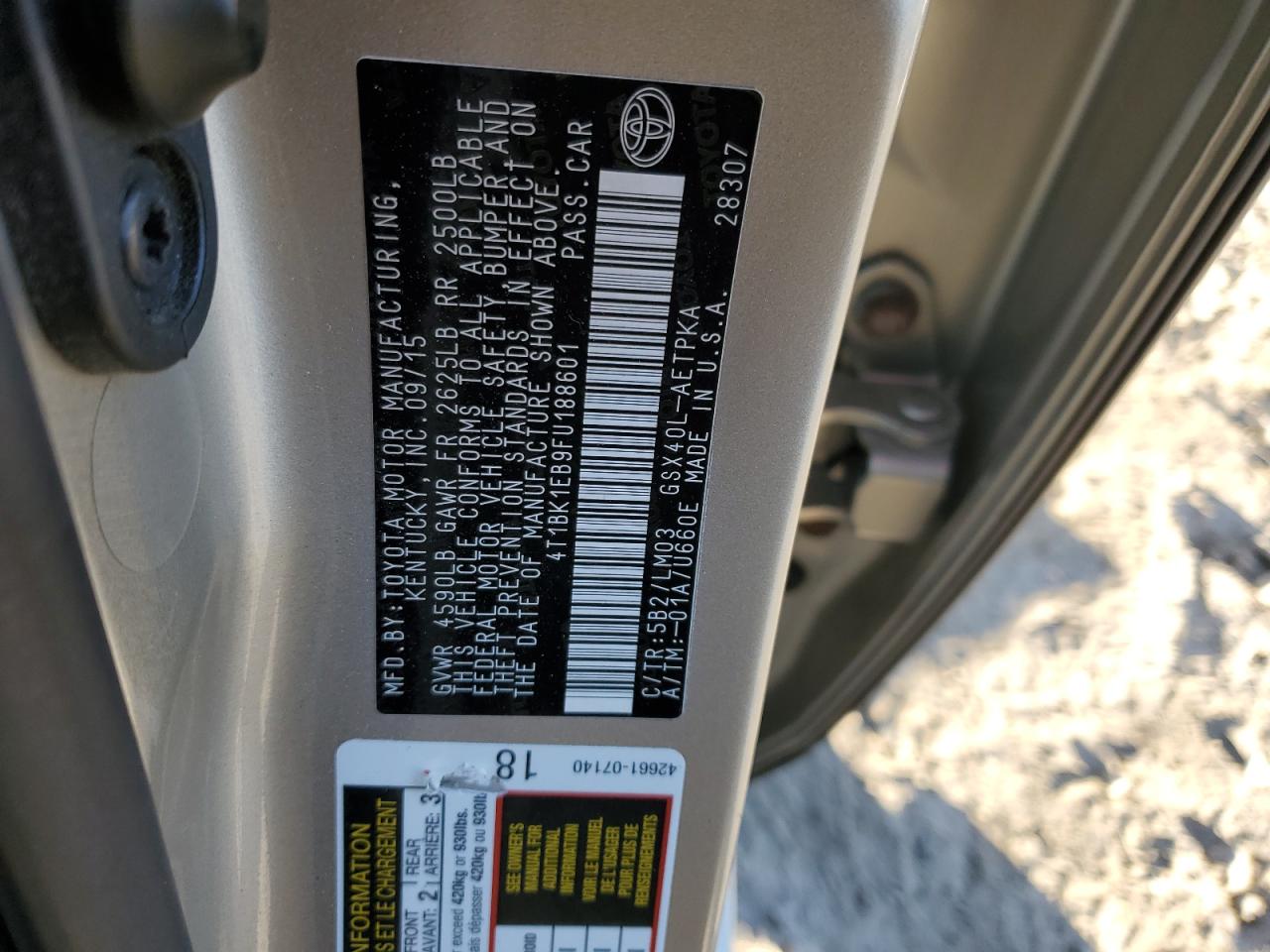 2015 Toyota Avalon VIN 4T1BK1EB9FU188601 Copart auction photo, rear end damage thumbnail 13