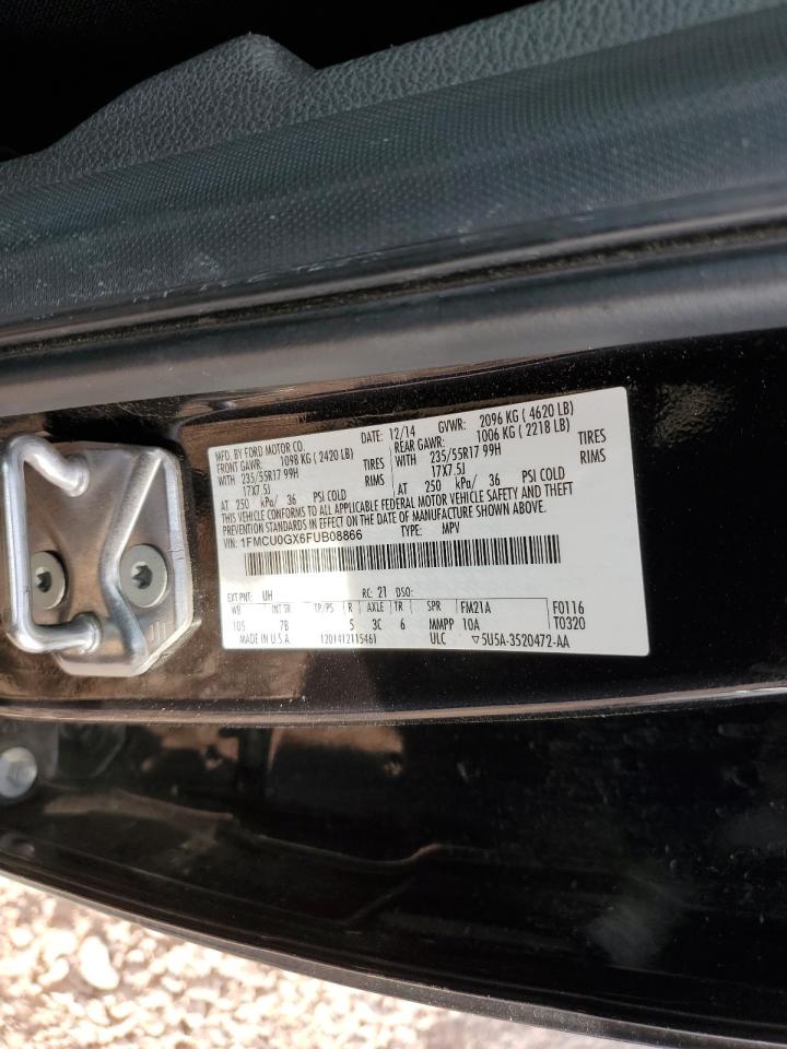 2015 Ford Escape VIN 1FMCU0GX6FUB08866 Copart auction photo, front end / side damage thumbnail 14
