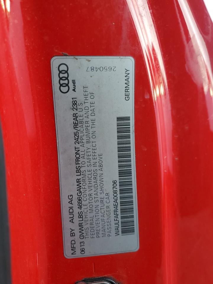 2014 Audi A5 VIN WAULFAFR4EA008706 Copart auction photo, frame damage / front end damage thumbnail 12