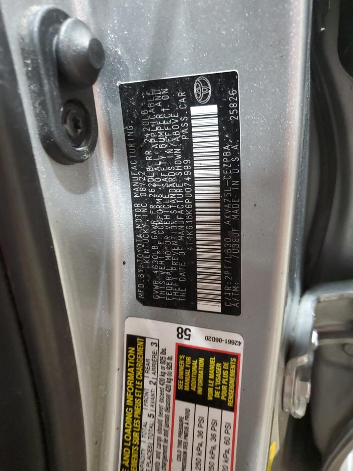 2023 Toyota Camry VIN 4T1K61BK6PU074999 Copart auction photo, front end / burn - engine damage thumbnail 12