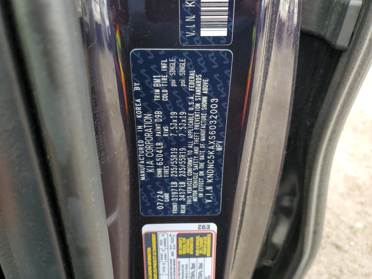 2025 KIA Carnival VIN KNDNC5KAXS6032003 Copart auction photo, front end / side damage thumbnail 15