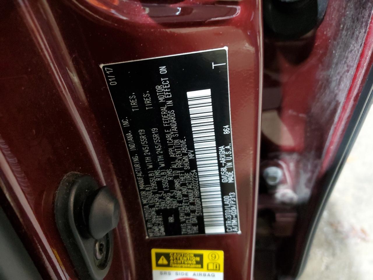 2017 Toyota Highlander VIN 5TDDGRFH8HS022254 Copart auction photo, front end damage thumbnail 13