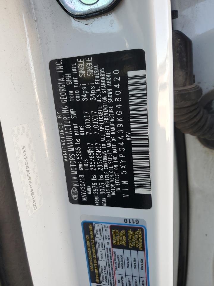 2019 KIA Sorento VIN 5XYPG4A39KG480420 Copart auction photo, front end damage thumbnail 13