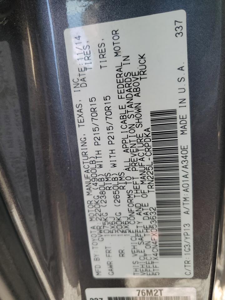 2015 Toyota Tacoma VIN 5TFTX4CN4FX053632 Copart auction photo, front end damage thumbnail 14